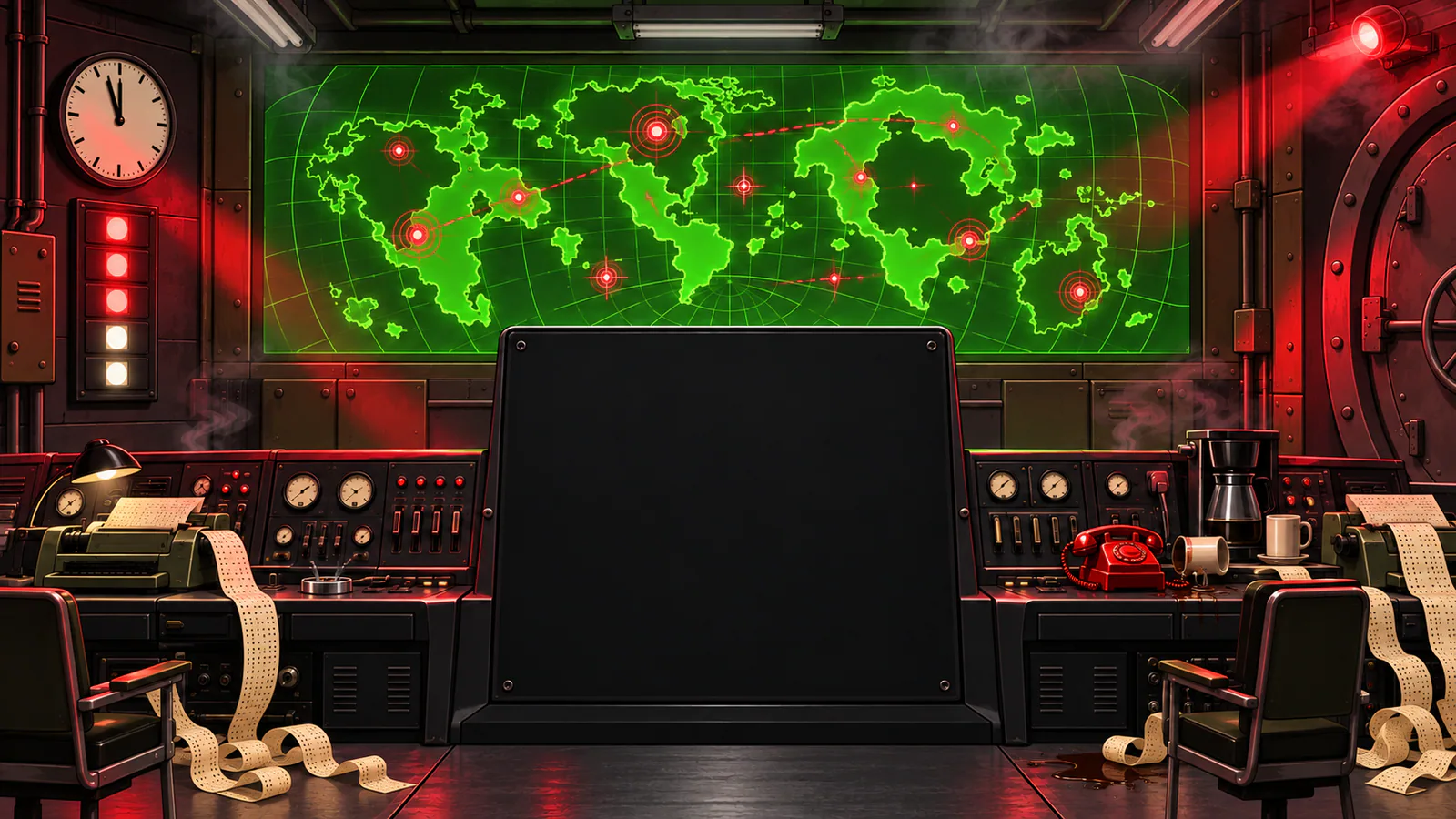 The war room under red alarm light