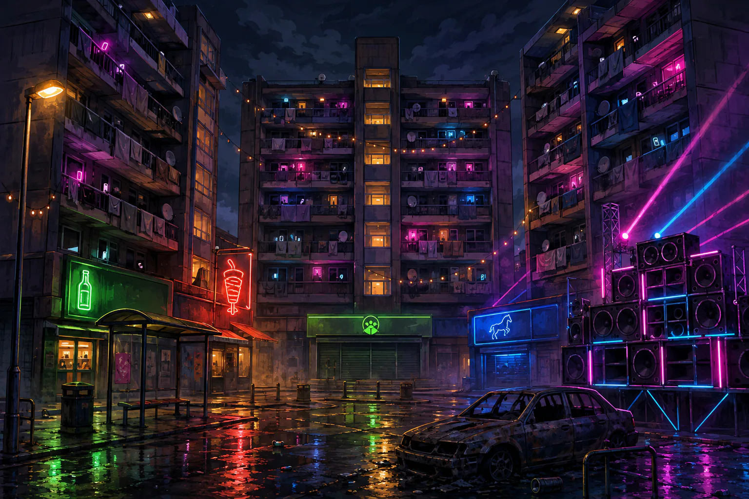 Block party on the estate: speaker stacks, lasers and neon